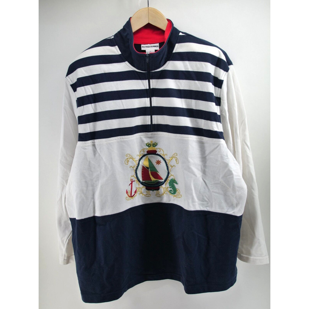 ALFRED DUNNER Women's Pullover Embroidered Sweatshirt XL Accents Zip‎ Boat Sail